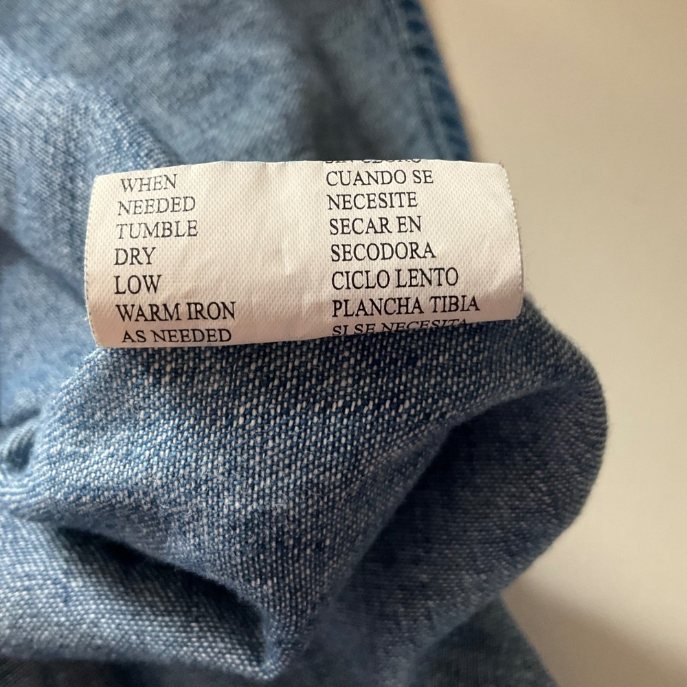 Vtg At Last Classics Women Large Sleeveless Pearl Snap Shirt Blue Denim Collared - Picture 5 of 8